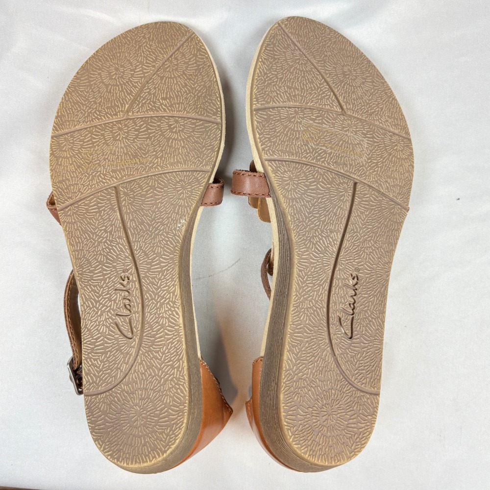 Clarks Womens Qwin Adonia 7.5 Brown Yellow Leather T Strap Gladiator Sandals - Picture 4 of 10